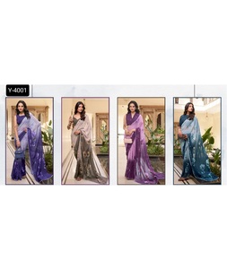 Trendy Bollywood Style Beautiful Designer Weightless Marbal Fancy Saree Collections with Floral Printed Blouse Pieces for Women - Product Image 1