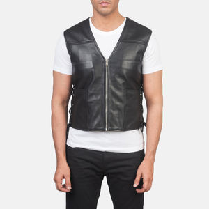 Logo personnalisé hiver gilet en cuir véritable veste grande taille hommes en peau de mouton gilet en gros sans manches gilet - Product Image 5