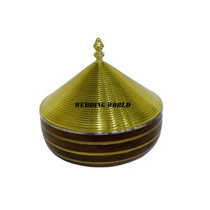 Última colección de olla caliente de metal con cúpula de madera, cazuela de diseño de forma redonda, mesa de lujo, venta al por mayor, calentador de alimentos de metal - Product Image 2