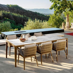 Modern Premium Garden Patio Teak Wood Dining <b>Table</b> Waterproof Slat Panel Villa Courtyard Outdoor Kitchen Furniture Set - Product Image 4
