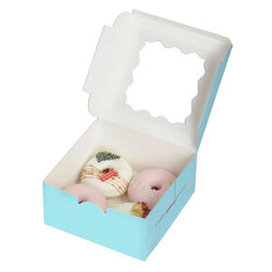 Cajas Personalizables de Embalaje de Alimentos para Fiesta de Cumpleaños y Boda Cartón Azul Contenedores de Papel Ventana Impreso Logo Mini Postre - Product Image 5