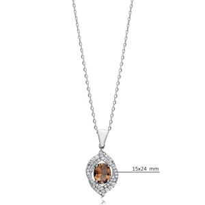 Elegant Leaf Halo Design Necklace Color-Changing CZ Sultanite Stone 925 Sterling Silver Turkish Handmade Jewelry Wholesale - Product Image 2