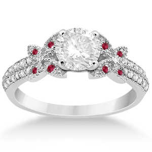 Ensemble de mariage papillon diamant et rubis en or blanc 14 carats (0,39 ct) avec zircon, perle et plaqué or rose/18 carats pour mariages et fêtes - Product Image 1