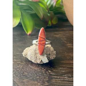 Germane Smith Spiny Oys & Sterling <b>Silver</b> Cobblestone <b>Ring</b> <b>Statement</b> Bezel Setting with Turquoise Coral Size 5 Everyday Wear - Product Image 1