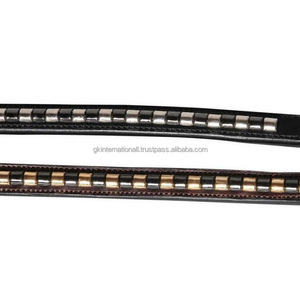 Bande de front de cheval en cuir rembourré de canal vide avec bande de front de bride incrustée de clincher argenté ou doré dans toutes les tailles et formes personnalisées - Product Image 1