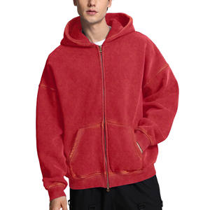 Sudadera con capucha con cremallera unisex personalizada 100% algodón polar French Terry Heavyweight en blanco con cremallera Vintage Wash Distressed High Street - Product Image 1