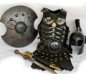 Armure romaine médiévale, casque romain spartiate de Troie, avec veste d'armure musculaire, ceinture en cuir SCA, bouclier de 18 pouces, finition noire, costume - Product Image 5