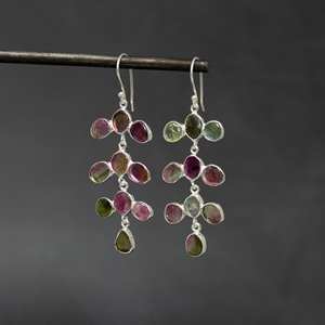 Fait à la main en argent Sterling 925 balancent Vintage scénique pastèque Tourmaline pierre précieuse pour la fête octobre pierre de naissance bijoux cadeau - Product Image 4