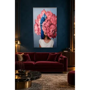 Impression sur toile Fida Woman avec pivoines roses et oiseau bleu - Product Image 4