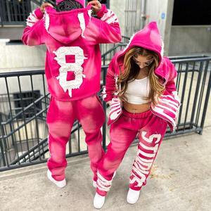 ชุดวอร์มผู้ชายแบบสั่งทำพิเศษ ชุดฮู้ดดี้และกางเกงขายาวลายฟอกสี แต่งลายปะปักแบบดิสเทรส ผ้าฝ้าย 100% ซิปหน้า ทรงหลวม - Product Image 5