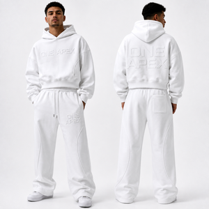 Conjunto Deportivo de Sudadera con Capucha Blanca Extra Grande y Pantalones Anchos de Algodón Premium, Ropa Urbana con Logotipo Personalizado OEM - Product Image 2