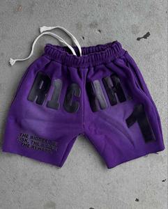 Venta al por mayor de ropa de calle personalizada lavado ácido Deporte Pantalones cortos 3D impresión de silicona Logo Cordón de alta calidad Casual desgaste algodón pantalones cortos hombres - Product Image 3