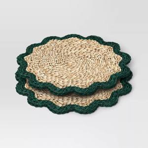 Sous-plat en jonc de mer festonné de style bohème, écologique, tissé, pour la décoration de table à manger, vente en gros, prix abordable - Product Image 5