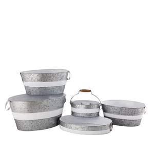 High Quality <b>White</b> Wash Galvanized Metal Ice <b>Bucket</b> Set 3 Different Sizes for Bar Parties Oval Shape Oval-Shaped Ice Tub - Product Image 2