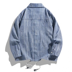 Automne hiver veste en jean pour hommes avec col rabattu et trou déchiré simple boutonnage boutons amples vêtements d'extérieur Jean manteau - Product Image 2