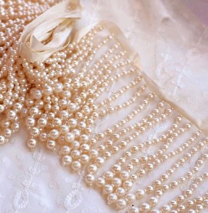 Pearls Beaded <b>Trim</b> <b>Tassel</b> Fringe Lace <b>Trim</b> for Bridal Couture Dress Belt Belly Dance Costumes - Product Image 1