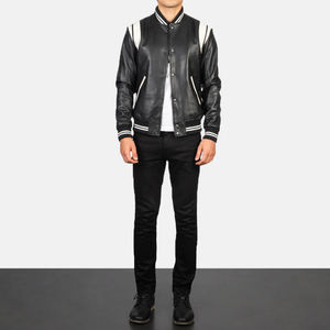 Chaquetas de cuero para hombre Varsity con logotipo personalizado-Premium Retro Snap-Button Bomber Elegante Urban Winter Outerwear Alta calidad - Product Image 6