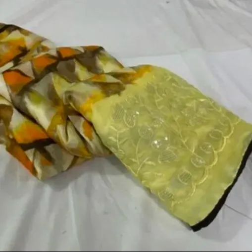 FULAPARI Contrast Exclusive tissu georgette doux avec imprimé sur le saree pour les femmes meilleure collection ethnique