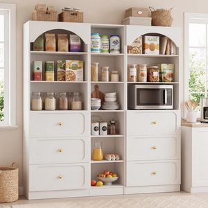 Vitrina Nórdica Blanca con Estantes Arqueados, Mueble para Vino con Cajón, Vitrina para Sala de Estar Esquinera, Mueble DR545 - Product Image 1