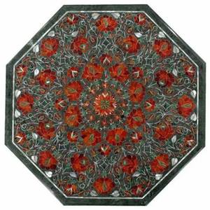 Arte Popular Indio Hecho a Mano con Incrustaciones de Piedra de Mármol Verde y Madreperla, Diseño de Flores para Decoración de Mesa, Regalo Personalizado para el Día de San Valentín - Product Image 1