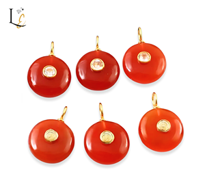 Pendentif en argent sterling 925 avec incrustation de zircon et pierre précieuse ronde en cornaline naturelle, charmes pour la création de bijoux tendance - Product Image 1