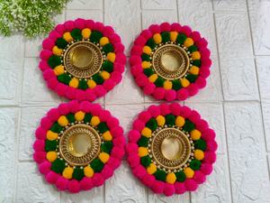 Colorful Pom Pom Rangoli Candle Holders Handmade Tealight Holders for Diwali, Pooja, Wedding & Festive Home Decor | Return Gift - Product Image 5