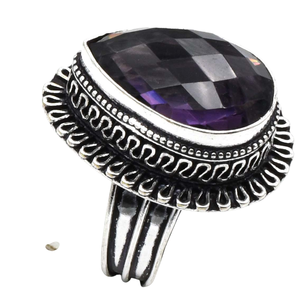Anillos finos de Plata de Ley 925 al por mayor, piedras preciosas amatistas talladas originales, ajuste de bisel de piedras preciosas múltiples para fiestas de boda - Product Image 1