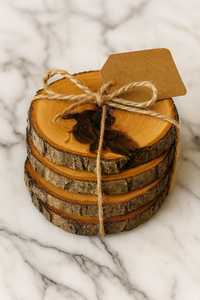 Rodajas de madera Paquete de 4, Placas y posavasos de madera de corteza de árbol Posavasos de madera de mango de calidad superior Electrodomésticos al por mayor - Product Image 5