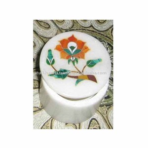 Round Shape Marble inlay Jewelry <b>Box</b> - Product Image 1