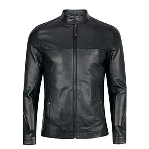 Veste en cuir personnalisée pour hommes en peau de mouton, col noir style pression décent, ajustement confortable pour la course de moto d'hiver - Product Image 1
