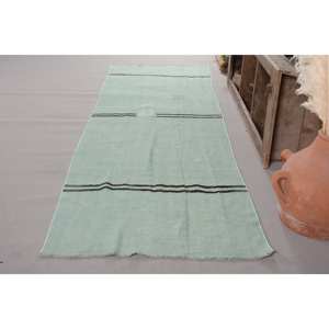 Modern Green <b>Black</b> Wool <b>Rug</b> 3.5 X 11.1ft Classic Handmade Vintage Turkish Patchwork Design for Entryway Rectangle Hallway Latex - Product Image 2