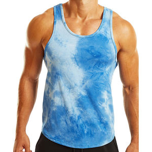 Camiseta sin mangas con tinte de corbata de entrenamiento para hombre con logotipo personalizado OEM, camiseta ajustada para gimnasio, camiseta sin mangas para culturismo - Product Image 1