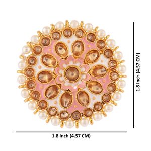 Fabrication indienne de bijoux Bague réglable en cristal Kundan fausse perle émail pour femme, rose clair - Product Image 4