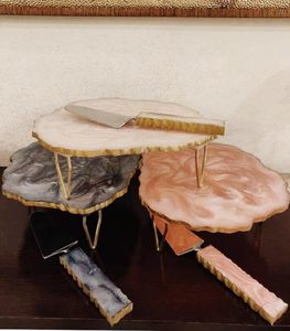 Soporte de pastel de base de resina multicolor más vendido Con Servidor de acero inoxidable para fiestas de cumpleaños bodas eventos idea de regalo elegante - Product Image 4