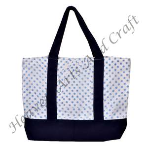 Bolsa de Mano de Algodón India Hecha a Mano, Bolsa de Playa Jhola con Asa Negra, Estampado a Mano, Corta, para Compras - Product Image 2