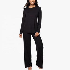 Ensembles de pyjamas d'hiver pour femmes 2026, en coton tissé, pour les vacances, vêtements de nuit à manches longues, doux, respirant, logo frontal personnalisable, taille ajustable - Product Image 1