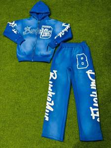 Blue <b>Y2K</b> Streetwear Heavyweight Solid Tracksuit Set Full Zip Hoodie with Joggers Unisex Adult Winter Wear - Product Image 1
