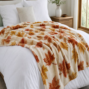Custom Printed <b>Throw</b> Blanket Personalized Autumn Maple Leaf Gift Sublimation Flannel Fleece Polyester - Product Image 1