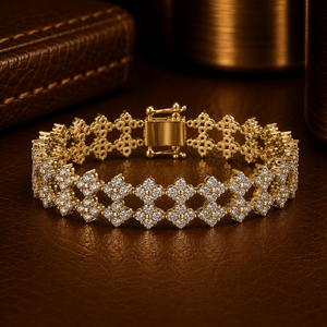 Bracelet tennis à double rangée de diamants de laboratoire taille ronde, motif floral, en or pur 10K 14K, DEF VVS, bijoux fins pour femmes, vente en gros - Product Image 1
