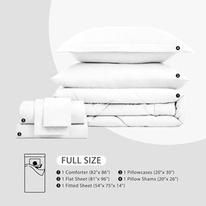 Ensemble de couette complet blanc, ensembles de literie complets avec 1 couette, 1 drap plat, 1 drap housse, 2 taies d'oreiller et 2 taies d'oreiller - Product Image 6