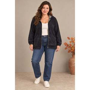 Sweat-shirt Yumusak Kadife Tuseli à fermeture éclair, grande taille, noir - Product Image 4