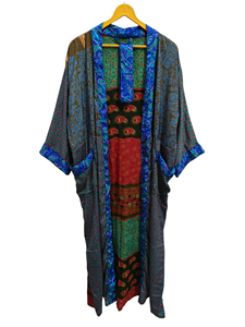 Ropa de verano Albornoz Seda Sari Kimono Vintage Sari Robe Suave Playa Fiesta Vestido Indio Hecho a mano Seda Kimono - Product Image 3