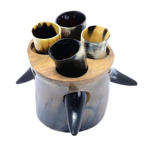 Juego de 4 cuernos para beber cortos pulidos con soporte superior para eventos históricos para fiestas inspirados en el estilo animal ecológico indio - Product Image 2