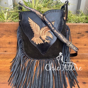 2024 Wholesale High Quality Hand Tooled Suede Leather Fringe Crossbody <b>Bag</b> Eagle Tooling Hippie Boho Women's <b>Large</b> <b>Shoulder</b> <b>Bags</b> - Product Image 1