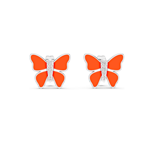 Boucles d'oreilles papillon en émail avec diamant de laboratoire 0,044 CT, clarté VVS-VS EF, or 18 carats, 14 carats, 10 carats et argent 925, travail Meena, jaune - Product Image 3