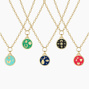Collar con Colgante de Esmalte Colorido Delicado con Símbolos Significativos Chapado en Oro de 18k de Alta Calidad Personalizado LUCKYJIU para Mujer - Product Image 1