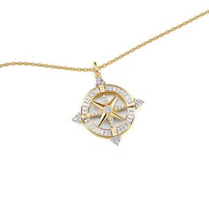 Jeulia Rhodium Plated Sterling Silver <b>Compass</b> Pendant <b>Necklace</b> with Zircon Pearl Diamond Accents - Product Image 2