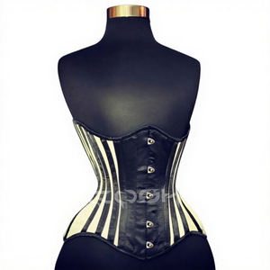 Corset de soirée en satin noir et blanc gothique, sous-poitrine, modelant le corps - Product Image 1