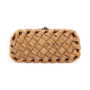 Vintage Rattan Clutch <b>Bag</b> with Tassel and Chain Decor Canvas and <b>Leather</b> Lining Bohemian <b>Lady</b> Style - Product Image 1