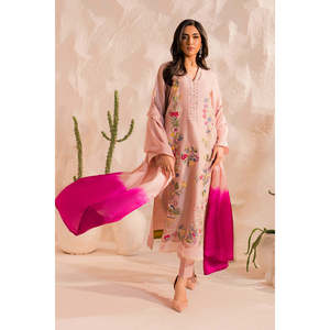 Conjunto de 3 piezas MIRANA para mujer: Camisa bordada de gasa, Dupatta tie-dye y Pantalones - BIC-4506 - Product Image 1